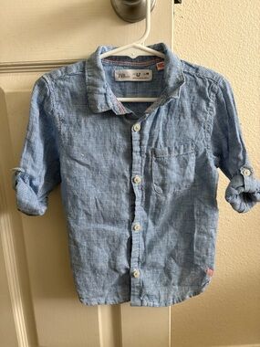 Zara Children's Light Blue Check Button-Down Shirt
